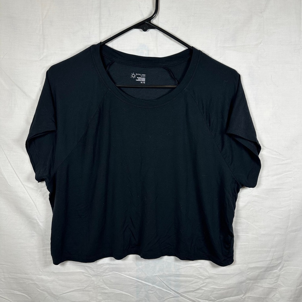 OFFLINE by Aerie Black Modal Oversized Crop T-Shirt Top XL - Picture 2 of 8